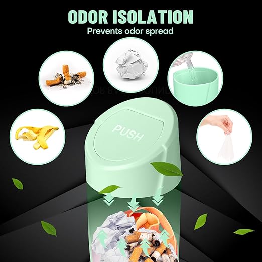Car Trash Can Bin with Lid - Car Garbage Can Cup Holder - Green Mini Leakproof Vehicle Trash Garbage Can Bin with 20pcs Trash Bags-Car Organizers and Storage for Front Back Seat Accessories