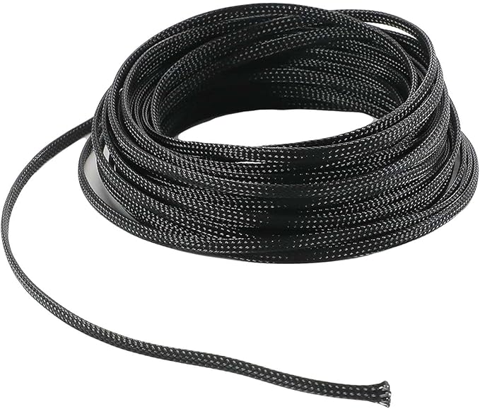 Aicosineg 32.81ft PET Flexible Braided Cable Sleeve 0.16inch Width Wire Loom Sleeving and Organizer Flexible Wire Mesh Sleeve for TV Audio PC Cords from Pets Chewing Black
