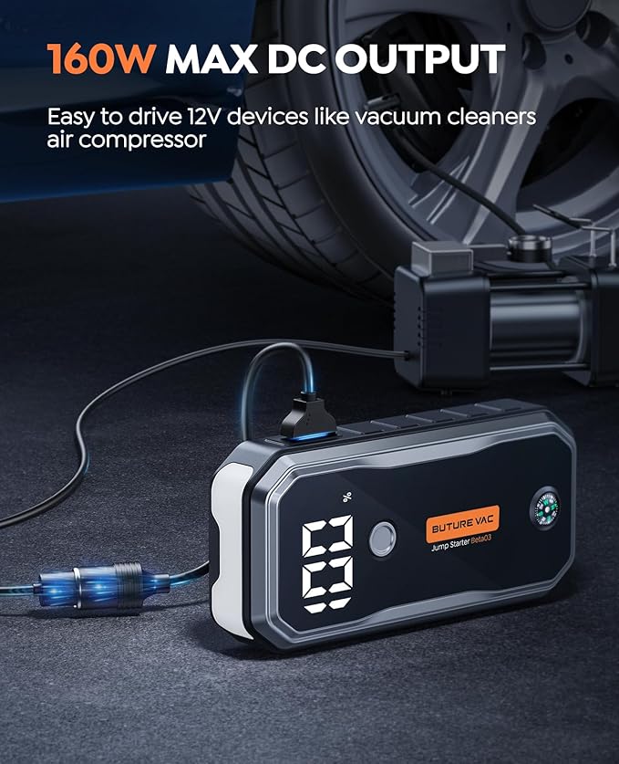 Professional-Grade 7000A Peak Car Battery Jump Starter (All Gas/10L Diesel) 5000A CCA Portable Car Jump Starter Battery Pack, 12V Safe Jump Box Jumper Starter with Extended Jumper Cables, DC, Lights