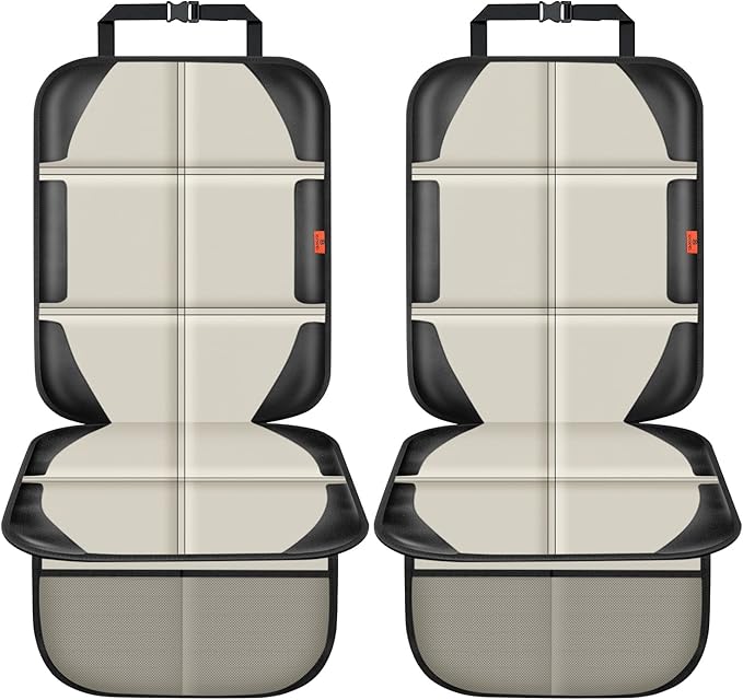 XHYANG Car Seat Protector,2 Pack Car Seat Protectors Baby Carseat Waterproof Durable 600D Fabric for Child Baby Car Seat Mat Vehicle Pet Cover 2 Storage Pockets (2 Pack Beige)