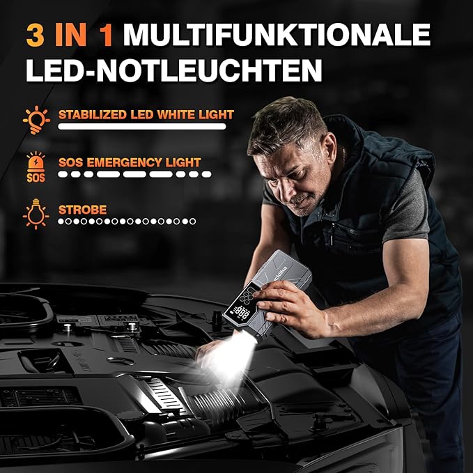 Lucklike W210 Jump Starter with Air Compressor 150 PSI, 12V 6000A Peak Lithium Car Battery Jump Starter for All Gas and 10.0L Diesel, 80.66Wh Booster Jump Box Pack with LED Light, Jumper Cables