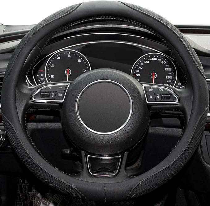 Xizopucy Car Steering Wheel Cover,14.5-15 Inch Black Universal Microfiber Leather Covers Breathable Anti-Slip Odorless Steering Wheels Accessories for Men Women
