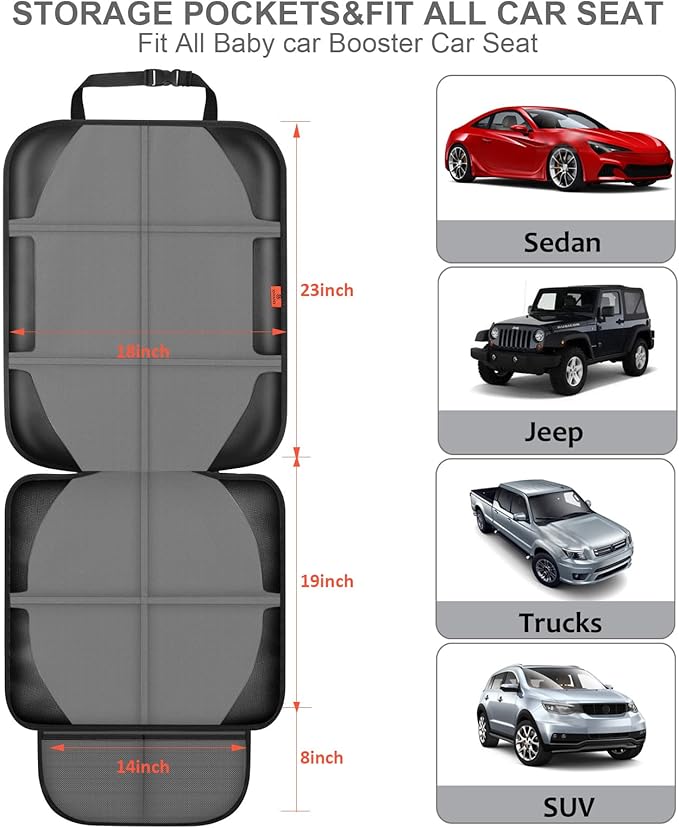 XHYANG Car Seat Protector,2 Pack Automotive Seat Protectors Baby Carseat Pad Waterproof & Durable 600D Fabric for Child Baby Car Seat Mat Vehicle Pet Cover 2 Storage Pockets (2 Pack Gray)