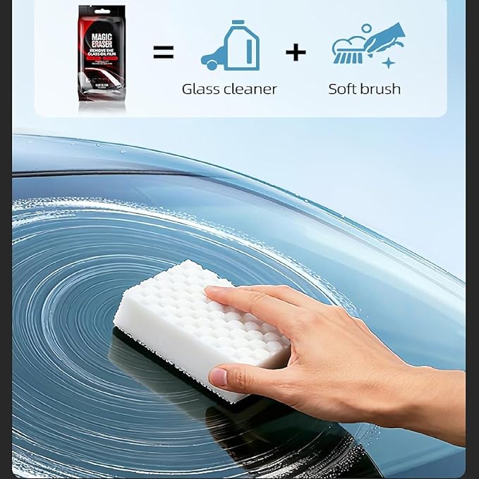 Car Glass Film Magic Cleaning Sponge, Non-Scratch Windshield Oil Film Remover Brush, Car Windshield Cleaner Tool, Anti-Rain Fog for Clear Vision Driving