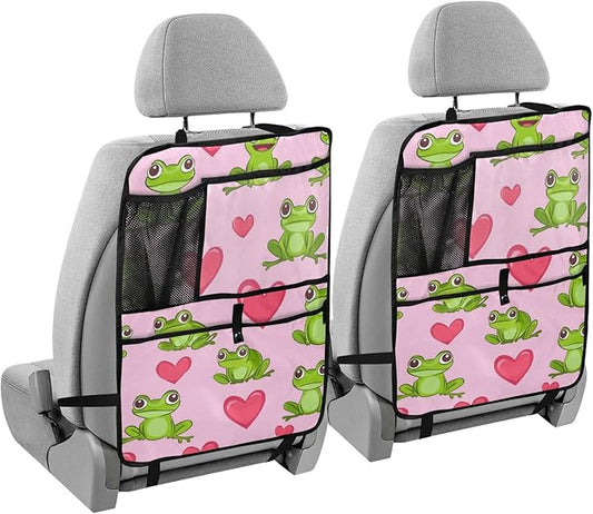 Pink Frog and Love01 2 Pack Backseat Car Organizer with Storage Pockets Seat Back Organizers for Kids Kick Mats Backseat Protector Automotive