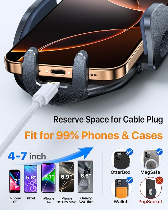 YRU Phone Holders for Your Car [2026 Upgraded Military Metal Hook], Cellphone Holder Car[No Fear of Bumps] Vent Phone Mount Truck Compatible with iPhone17 16 15 14 13 12 Samsung Android, Sapphire