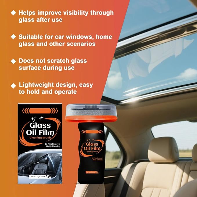 2PCS Glass Oil Film Remover for Car,100ml Roll-On Glass Compound with Cleaning Board, Removes Oil Film & Smudges,Automotive Oil Film Cleaning Brush for Car Windows