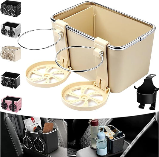 Car Armrest Storage Box with 2 Cup Holders - 2024 New Between Car Seat Organizer with Cup Holder, Universal Car Arm Rest Storage Box Organizer (Beige)