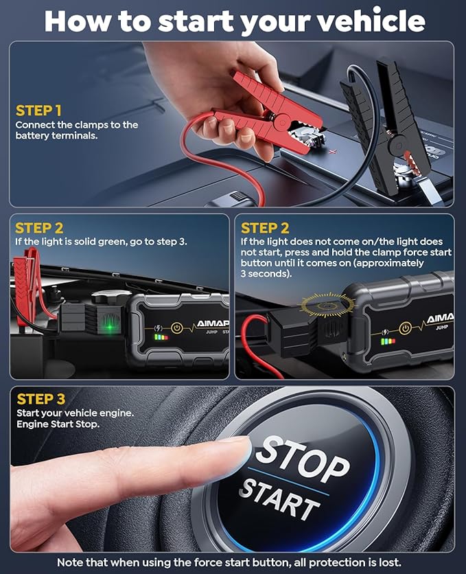 AIMAPOW Portable Car Battery Jump Starter 8000A 20000mAh Jump Box, Car Jumper Starter Portable Jumper Cables for car(AllL Gas/10L Diesel), Fast Charge, Lights, Compact