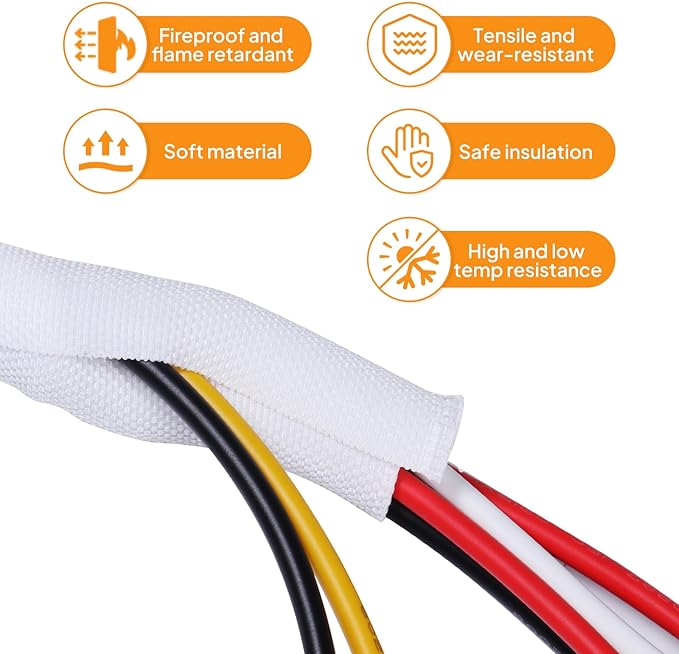 Self-Closing Split Braided Cable Organizer,Curly Cord Protector for Car High Temp Harness Sleeve/Computer Desk Audio Wire Covers (White 1/2"-22ft)