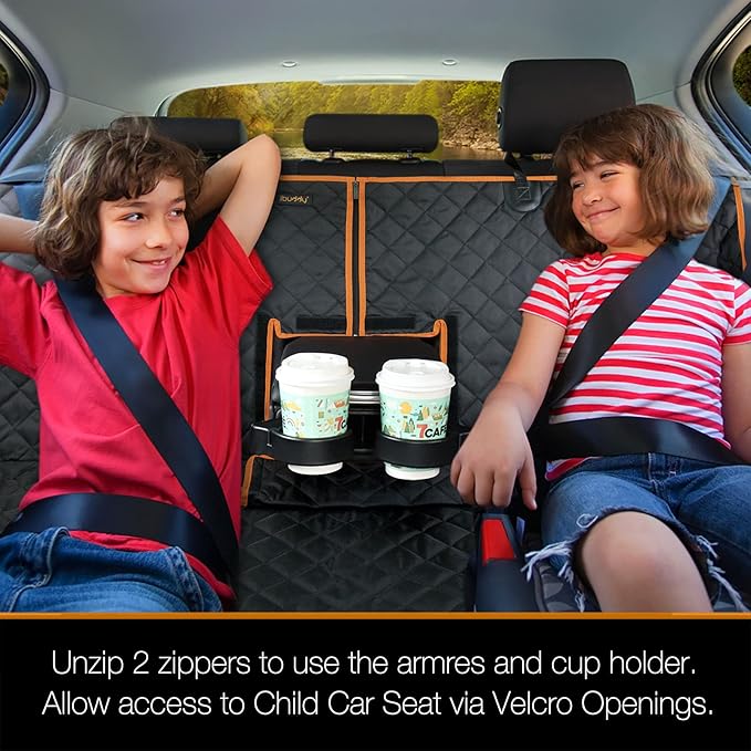 iBuddy Car Seat Cover Waterproof Back Seat Cover for Kids and Dogs Without Smell Heavy Duty and Nonslip Rear Seat Protector Non Stick Fur Bench Seat Cover for SUV Van Easy to Install Machine Washable