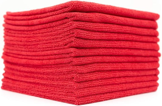 The Rag Company - All-Purpose Microfiber Terry Cleaning Towels - Commercial Grade, Highly Absorbent, Lint-Free, Streak-Free, Kitchens, Bathrooms, Offices, 300gsm, 12in x 12in, Red (12-Pack)