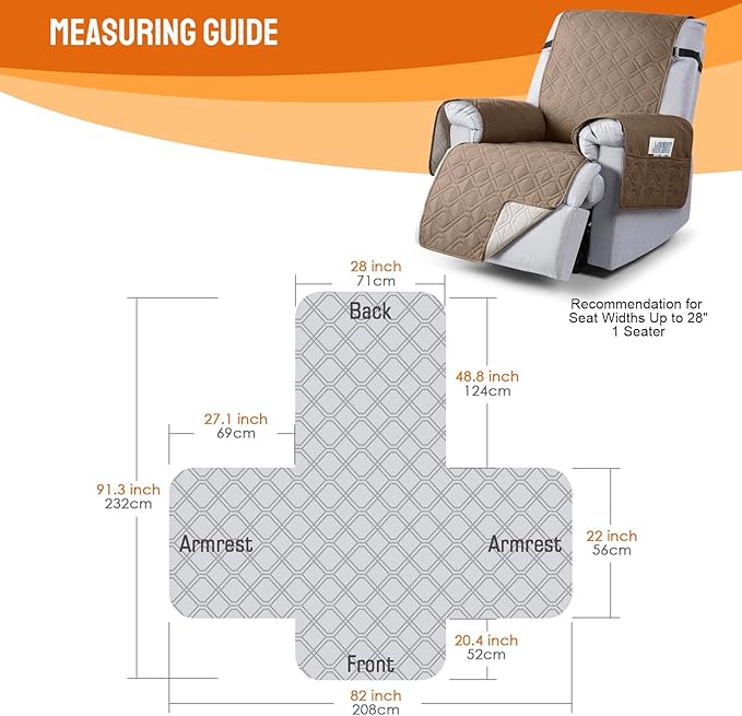 VANSOFY 100% Waterproof Recliner Chair Covers, Recliner Cover Non-Slip Dog Chair Cover Furniture Protector Washable Slipcover with Pocket, Elastic Straps for Pets, Dogs(Light Brown, 28")