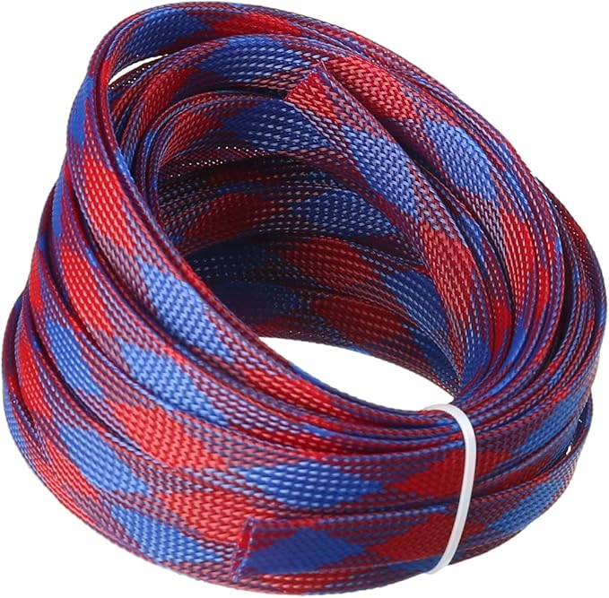 Aicosineg Cable Sleeve Braided Sleeving PET Wire Loom Tubing Cable 32.81ft-4/9inch Wrap Protector for HiFi Audio and Video Headphone Cable Protect Wires from Chewing of Pets Blue and Red