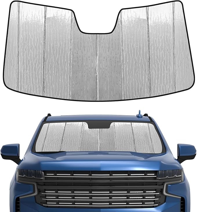 Pigenius Windshield Sun Shade Custom fits Chevy Silverado/GMC Sierra 1500 2019-2025 & 2500/3500 HD 2020-2025 New Body Style Only - Not for 2019 LD/Limited, Reversible Silver/Black