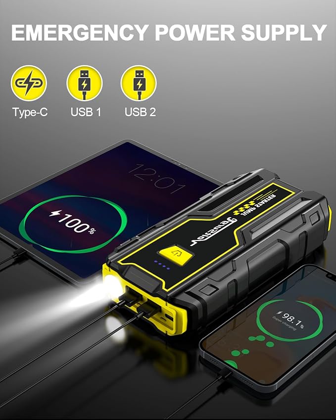 Car Jumper Starter 4000A Battery Jump Starter Portable (Engine Up to 7.0L Gas / 5.5L Diesel) 12V, Car Battery Charger, LED Flashlight with USB Port (D01S, 4000A)