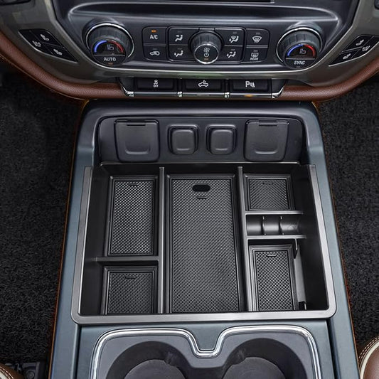 EDBETOS Center Console Organizer Tray Compatible with 2014-2018 Chevy Silverado/GMC Sierra 1500 Accessories 2015-2019 Silverado/Sierra 2500HD/3500HD Compartment Storage,Full Console w/Bucket Seat ONLY