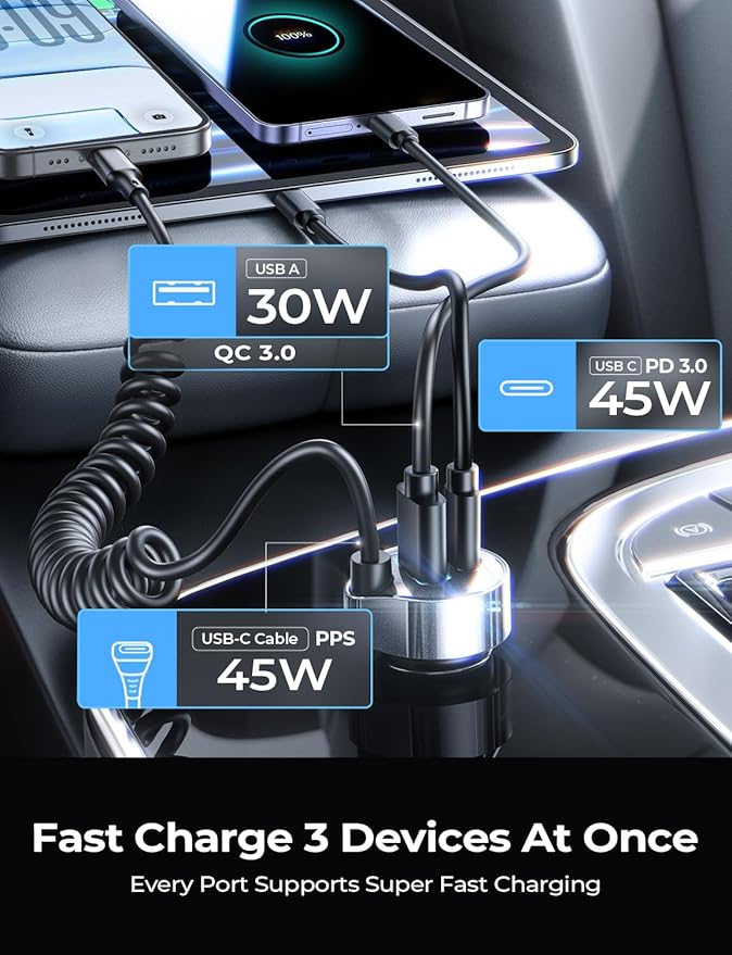 LISEN 90W for iPhone 17e 16 15 Pro Max Car Charger USB C Fast Charge,Super Fast for iPhone 15 16 17 Pro Car Charger USB C Adapter for iPhone 17 16 15 Air ProMax Plus,Samsung Galaxy S26 Ultra, Android