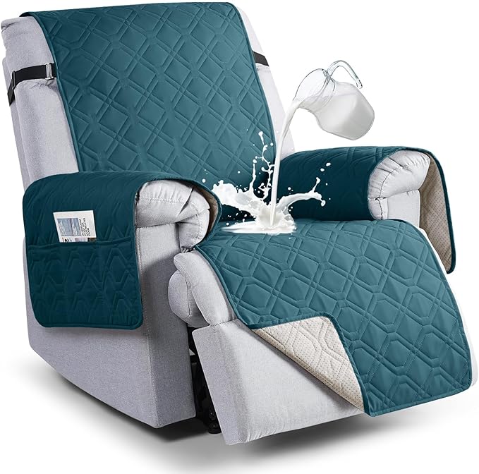 VANSOFY 100% Waterproof Recliner Chair Covers, Recliner Cover Non-Slip Dog Chair Cover Furniture Protector Washable Slipcover with Pocket, Elastic Straps for Pets, Dogs(Peacock Blue, 22")