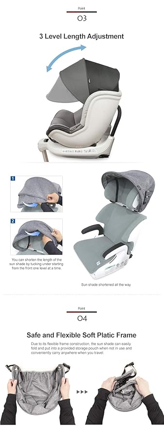 Manito Sun Shade Extender/Auxiliary Canopy for Car Seat (Charcoal Grey)