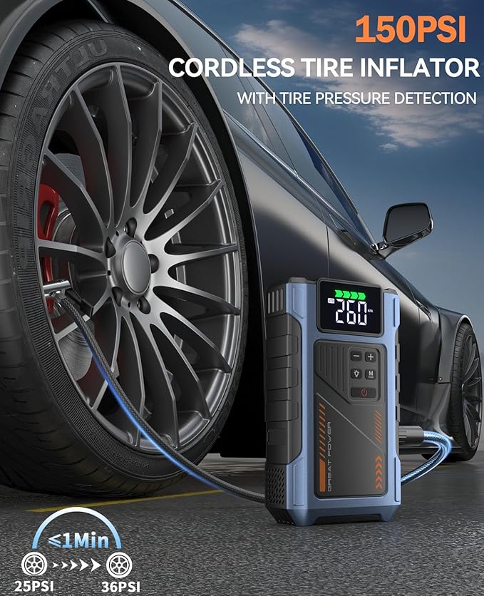 Car Battery Charger Jump Starter with Air Compressor, 4500A Jumper Box for Car Battery Portable Booster Jump Pack, 12V Jumpstart Combo 150PSI Tire Inflator Air Pump(Up to 8.5L Gas/7.0L Diesel)