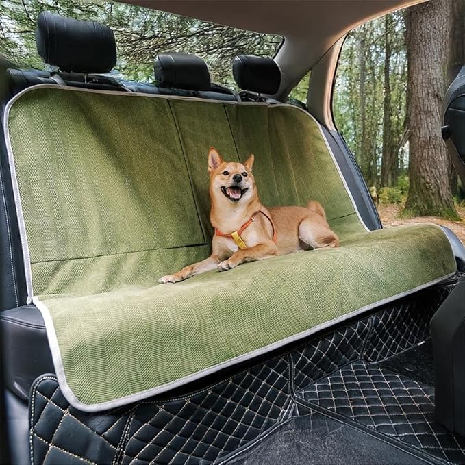 FUNNY FUZZY Dog Car Seat Cover for Back Seat, Back Seat Pet Cover for Dogs Waterproof, Scratchproof Dog Backseat Cover, Non-Slip Bench Car Seat Protector, Universal Fit Most Cars, SUVs, Trucks, Green