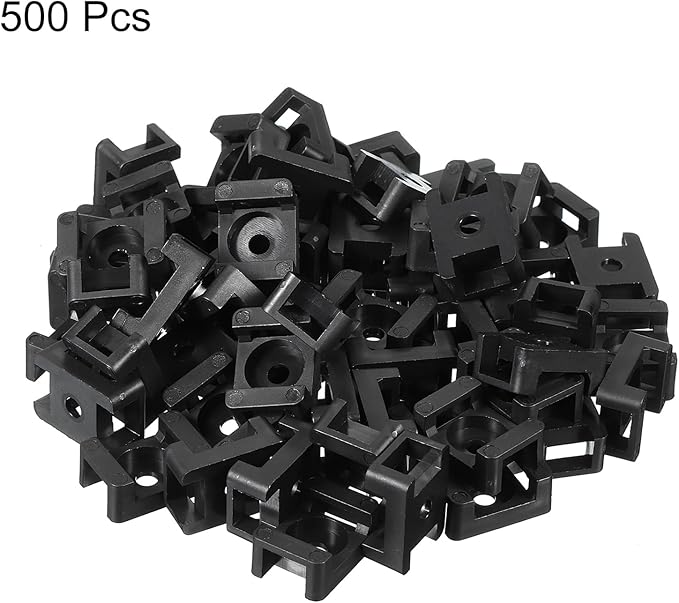 MECCANIXITY 500pcs Cable Tie Base Saddle Type Mount Wire Holder, 0.88"x0.63"x0.35" Wire Clips Organizer Holders Clamps for Electronic Wires, Black 0.17"Dia