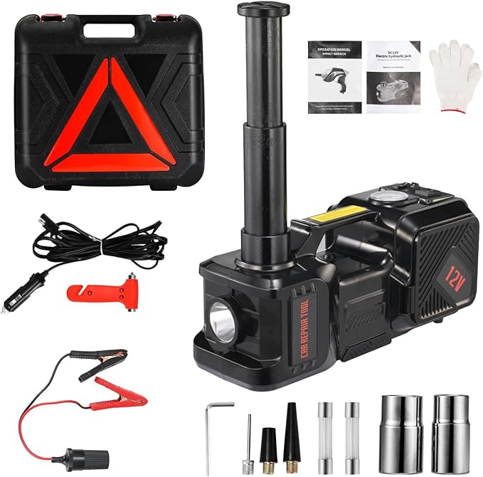 Electric Jack BENYAN 5 Ton Car Floor Jack Kit with Inflator Pump | 12V Portable Car Hydraulic Jack with LED Light for SUV MPV Sedan | Lifting Height Range 6 to 17.7 Inch Black