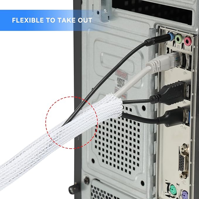 AGPTEK Cable Sleeve, 6.6ft - 1.5 inch Cable Management Desk Cord Cover Organizer Wire Hider for Home Office Computer TV Wire Loom Tubing Pet Proof Cord Protector from Cat Dog Chewing, White