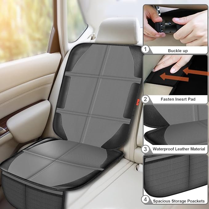 XHYANG Car Seat Protector,2 Pack Automotive Seat Protectors Baby Carseat Pad Waterproof & Durable 600D Fabric for Child Baby Car Seat Mat Vehicle Pet Cover 2 Storage Pockets (2 Pack Gray)