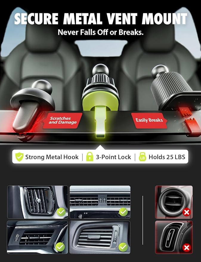 Bracketron TripGrip 2-in-1 Car Phone Holder Mount – 360° Rotating Phone Holders for Your Car with One-Button Expansion for Dashboard & Air Vent – Fits Most Smartphones