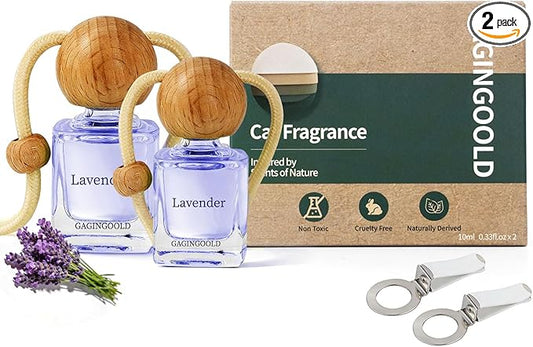 Car Air Freshener Hanging 2 Pack, Lavender Scent Essential Oil Diffuser Long Lasting Up to 150 Days, Cute Car Accessories with 2 Vent Clip for Women Men Gift, Odor Eliminator