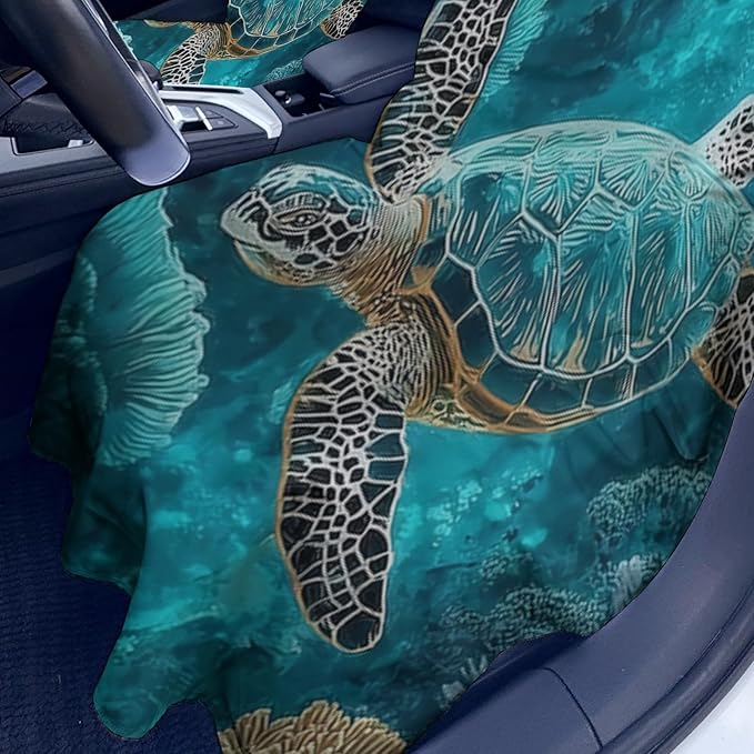 2 Pack Car Towel Seat Covers with Storage Bag, Multifunctional Towel for Gym Outdoor Sport, Picnic, Beach, Pet Dog Travel,Non-Slip Washable Car Seat Protector (Sea Turtles)