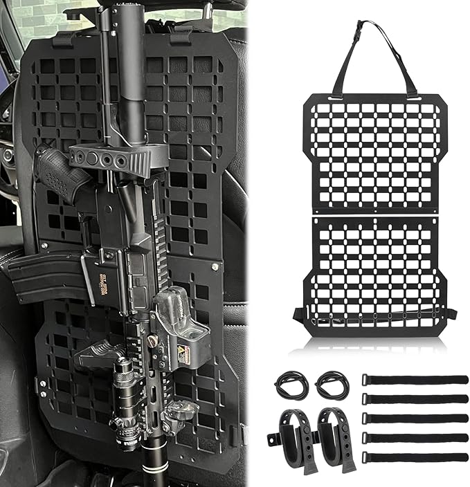 MAIKER Rigid Molle Panels For Vehicles Truck Mount Rack Panel Tactical Seat Back Organizer Adjustable Versatile Panel with Hook and Loop Fasteners & Elastic Rope for Storage Gears Accessories, Black