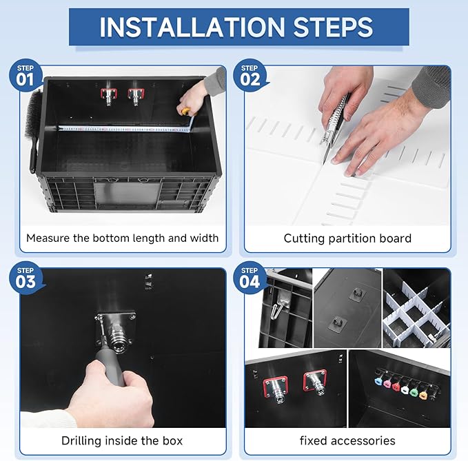 Wash and Garage Organizer Box, Foldable Plastic Crates for Foam Cannon with 1/4 Inch Quick Connector, Large Detail Car Care Box, Trunk Organizer for SUVS Sedans