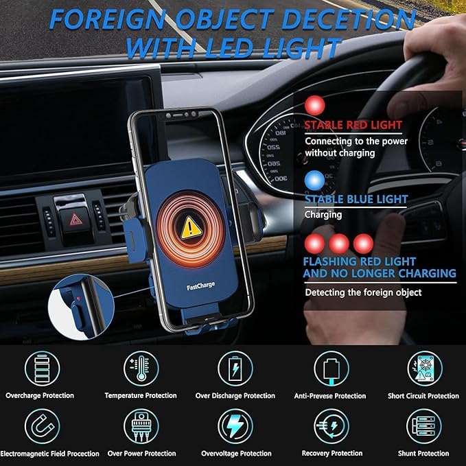 Wireless Car Charger, Fast Charging 15W Auto Clamping Car Charger Phone Holder Phone Mount for iPhone17 16 15 14 13 12 11 Pro Max Xs, Samsung Galaxy S24 Ultra S23 S22 S21 S20 S10+ Note 9, etc