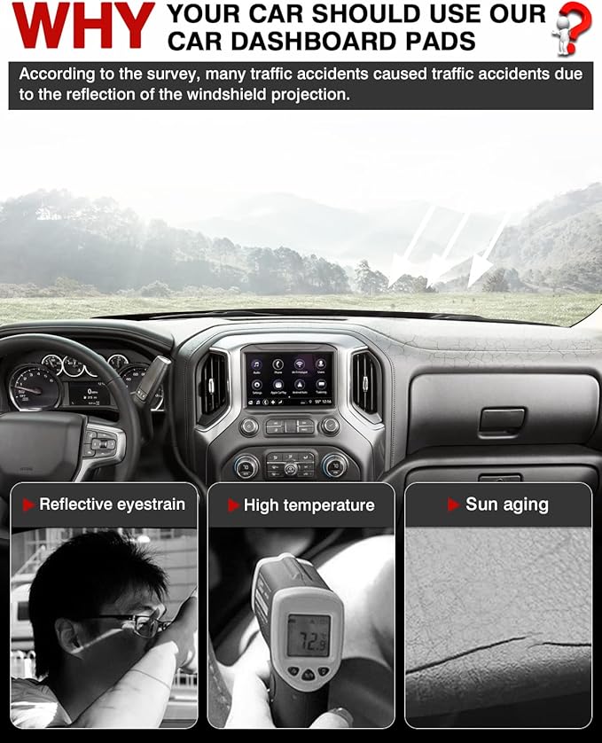 Autorder Dashboard Cover Mat for 2014-2018 Chevy Chevrolet Silverado/GMC Sierra 1500, 2015-2019 Silverado/GMC Sierra 2500HD 3500HD Accessories Dash Cover Flannel Sunshade Glare UV Rays Protector