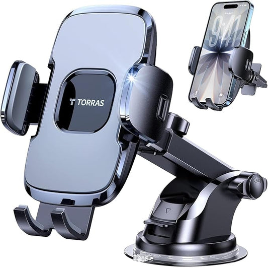 TORRAS Military-Grade Phone Holders for Your Car【96+LBS Strongest Suction】Car Phone Holder Mount, Ultra-Durable Cell Phone Car Mount Truck for Dashboard Windshield Vent for iPhone 17 16 15 Pro Max Air
