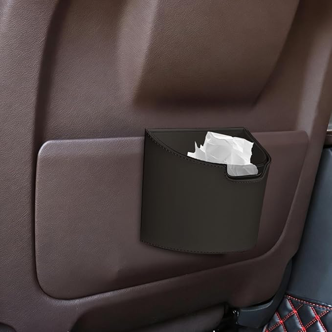 Car Trash Can, Multipurpose Leakproof Hanging Vehicle Garbage Can with Removable Liner, Waterproof Automotive Interior Dustbin Garbage Container, Universal for SUV Van Truck (Brown)