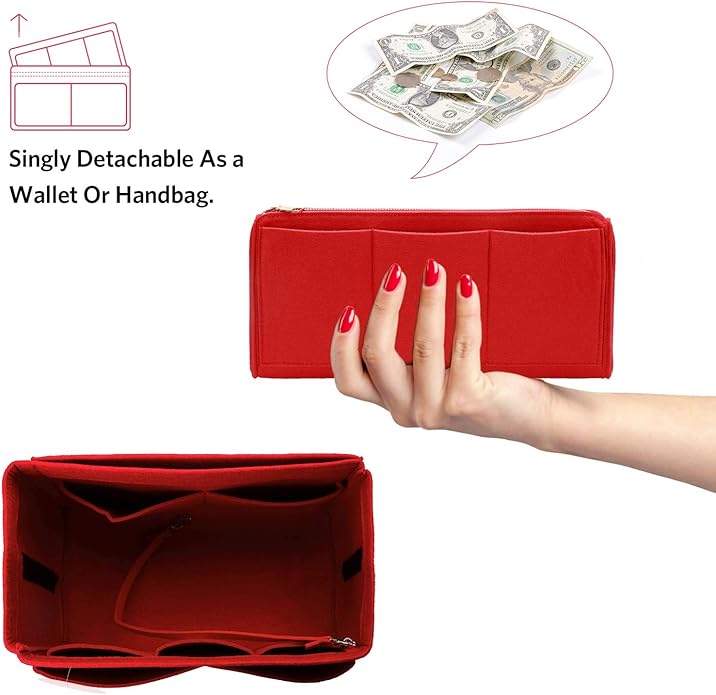 Purse Organizer Insert, Felt Tote Organizer Insert With Metal Zipper, Handbag Organizer For Speedy, Neverfull, Tote, Handbag, 7 Colors 5 Sizes