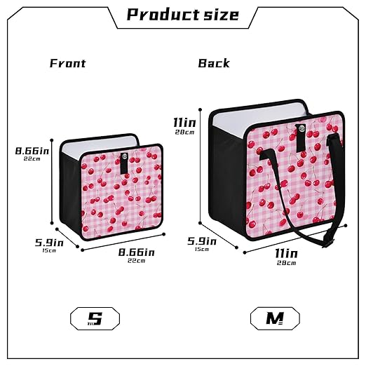 Car Trash Can Organizer Bin with Adjustable Strap for Back Front Seat Console Waterproof Leakproof Collapsible Portable 8.66 Inch Pink Juicy Checkered Cherry
