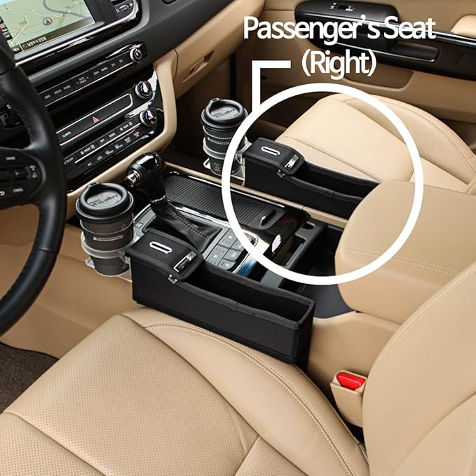KMMOTORS Coin Box Console Organizer - Black Side Pocket Seat Gap Filler With Cupholder (Black, Passenger, with Cupholder)