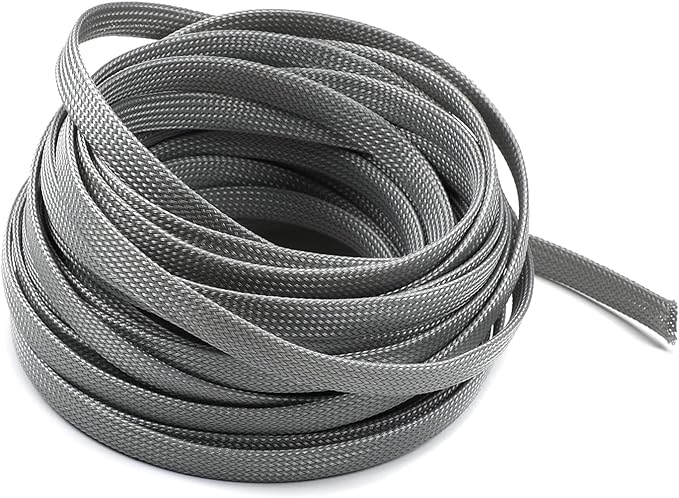 Aicosineg 32.81ft PET Flexible Braided Cable Sleeve 0.4inch Width Wire Loom Sleeving and Organizer Flexible Wire Mesh Sleeve Wrap Protector for TV Audio PC Cords from Pets Chewing Gray