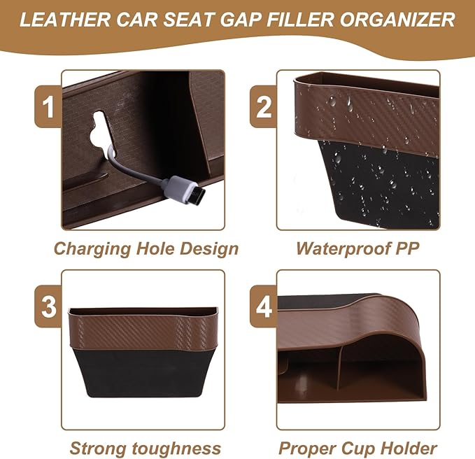 HARFINGTON Car Seat Gap Filler Organizer 10.2 x 6.5 x 2.4 Inch ABS Universal Car Organizer Storage Box Between Seat and Console (Right) with Cup Holders for Phone Sunglasses Keys, Beige