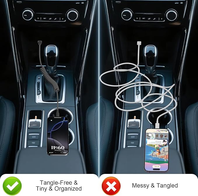 Coiled Carplay Car Charger Fast Charging，[2-Pack, 3ft] Retractable Braid USB A to USB C Cable for iPhone 17/17 Air/16/15/Plus/Pro Max/MacBook Pro, USB C Cord,Grey