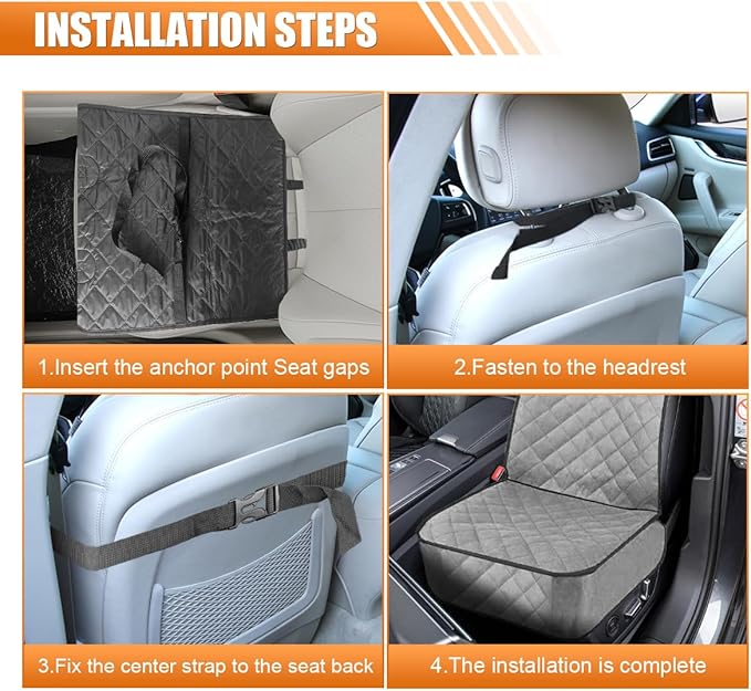 ZIMISI Dog Car Seat Cover, Waterproof & Scratch Proof Car Seat Protector with Side Flaps, Nonslip Front Car Seat Covers with Safety Belt, Universal Dog Mat for Cars, SUVs, Trucks (Grey)