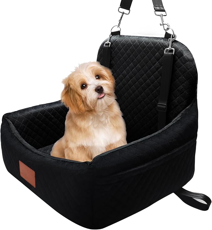 Small Dog Car Seat for Small Dogs Under 30 lbs, Memory Foam Pet Car Seat with Joint Relief & Washable Cover, Portable Travel Bed for SUV/Sedan (Black)