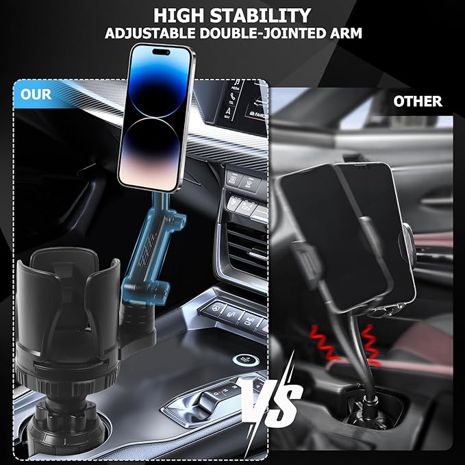 Frani Car Cup Holder Expander with Magnetic Phone Mount - Adjustable Insert Fits 2.68-4.33" Holders, 360° Gooseneck & Strong N52 Magnets for iPhone Samsung
