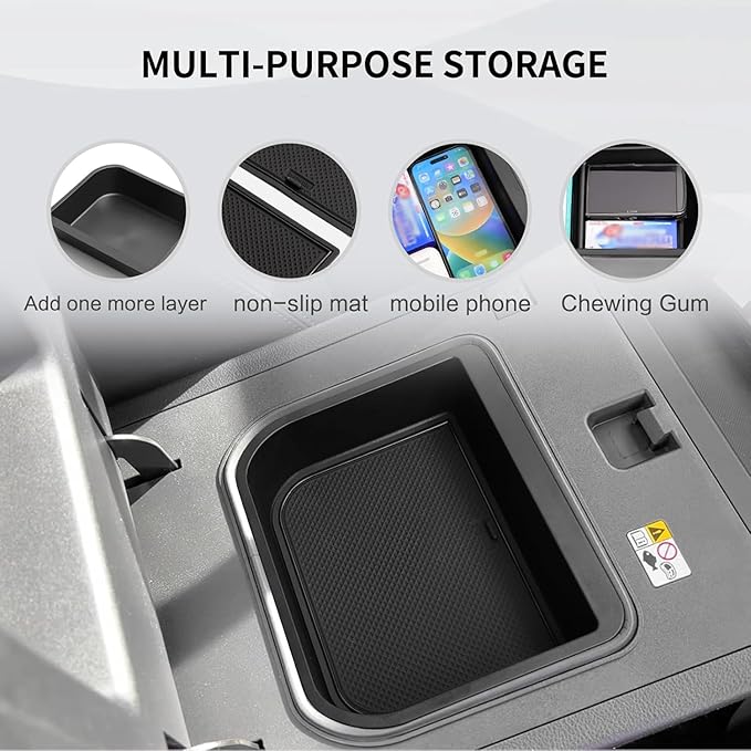 smabee 2PCS Fit for 2024 2025 2026 Toyota Land Cruiser Prado 250 Center Console Cool Box Organizer + Wireless Charging Protective Mat Accessories Black (Not Fit 1958 Model)