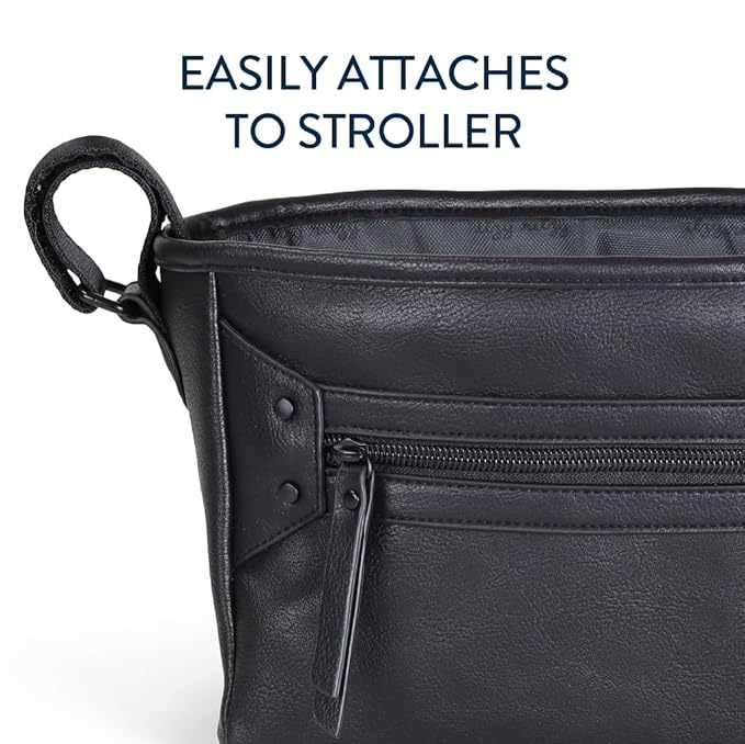 Itzy Ritzy Adjustable Stroller Caddy and Organizer Bag Featuring Front Zippered Pocket, 2 Built-In Interior Pockets & Adjustable Straps to Fit Nearly Any Stroller (Black)